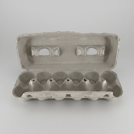 Empty cardboard egg carton on a white background