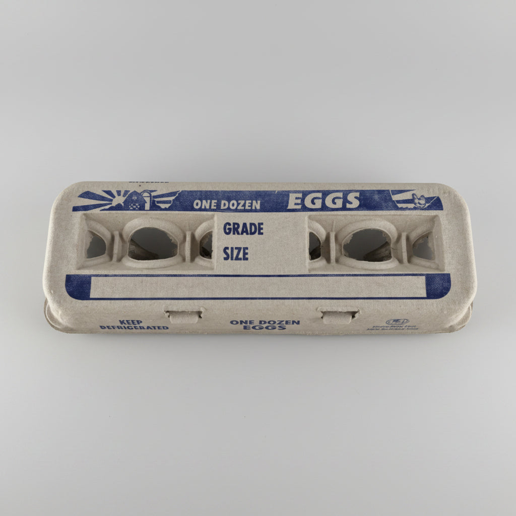 Egg carton with sunrise design on a white background